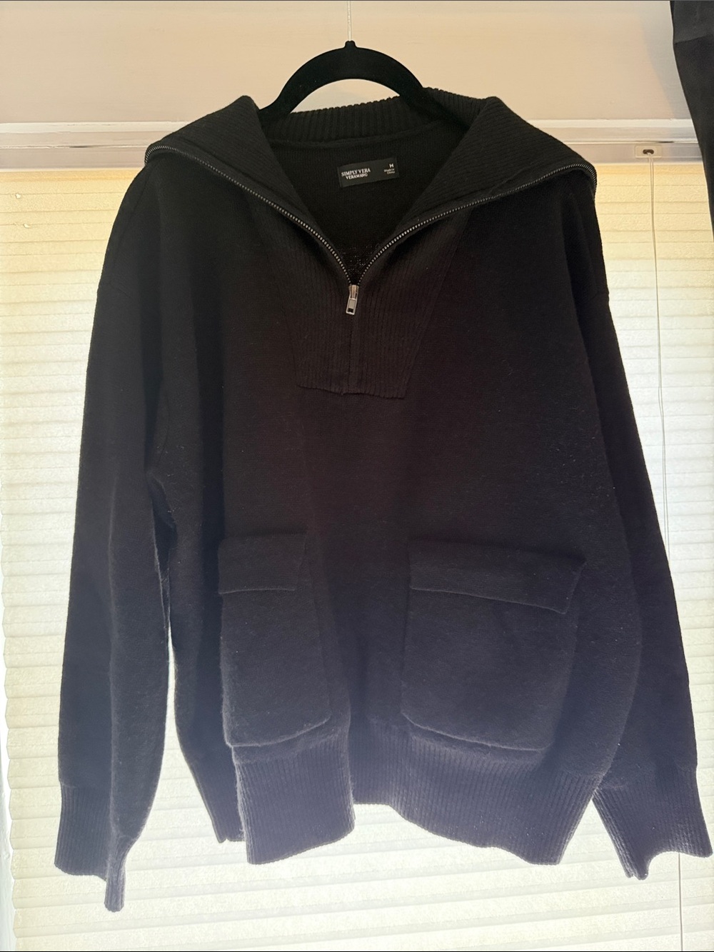 Simply Vera Vera Wang Black Half-Zip Cowl Pocket Sweater